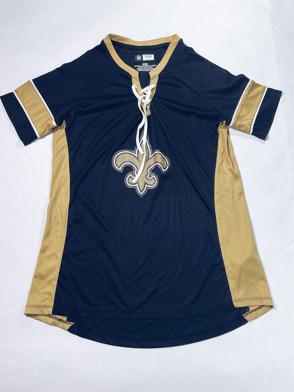 New Orleans Saints Sparkly Lace Up Jersey - Womens Size M - Black